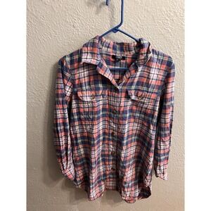 Chaps Womens Size Medium Shirt L/S Button-Down Multicolor‎ Plaid Flannel Cotton